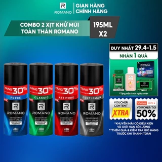Combo 2 Xịt toàn thân Romano ngăn mồ hôi và mùi cơ thể cho nam (195ml x 2)