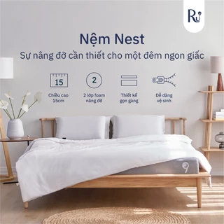 Nệm Foam Cao Cấp Nest Ru9 15cm | Màu Xám | 2 Lớp Foam Nâng Đỡ | Bao Gồm 6 Kích Thước