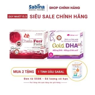 Bộ đôi Chela Ferr Forte và Gold DHA  36,6g(Olimp Labs). Thực phẩm bảo vệ sức khỏe hỗ trợ bổ sung sắt,axit folic và DHA