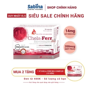 Chela-Ferr Bio-complex (Olimp Labs)14mg sắt dạng chelate Ferrochel, 200mcg Axit Folic, 1 hộp 30 viên 11,6g