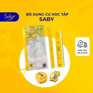 Bộ dụng cụ học tập cho bé Saby 6 món bút chì thước kẻ gôm tẩy túi đựng bút đồ dùng học tập tiểu học