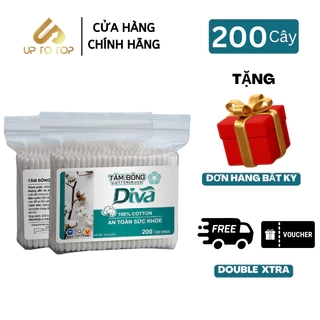 Tăm bông ráy tai Diva 100% Bông Tự Nhiên Túi 200 cây