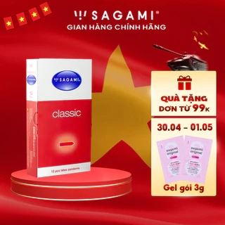 Bao cao su Sagami Classic bcs mỏng kiểu truyền thống nhiều gel hộp 12 chiếc