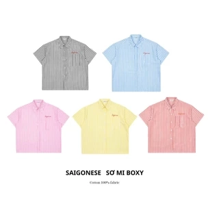 Áo Sơ Mi SAIGONESE Form Boxy Thun Kate Hoạ Tiết Sọc Unisex Nam Nữ 5 Màu