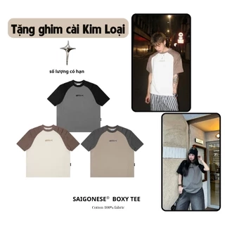 Áo Thun Boxy SAIGONESE Unisex Phối Tay Raglan Thêu Shark Form Rộng Thời Trang Nam Nữ