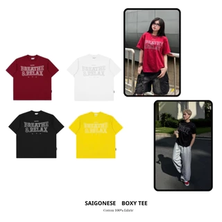 Áo Thun SAIGONESE Cổ Tròn Họa Tiết Đính Đá Form Boxy Unisex Nam Nữ 4 Màu