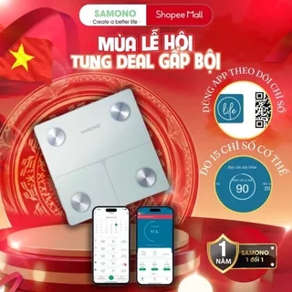 Cân sức khỏe điện tử Samono SW-BS01 màn hình LED, 4 cảm biến, đo 15 chỉ số, kết nối bluetooth, ứng dụng note