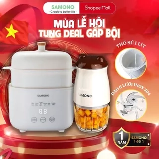 Combo nồi nấu chậm Samono SW-SC10 và máy xay mini ăn dặm cho bé SW-MC200/MC200S