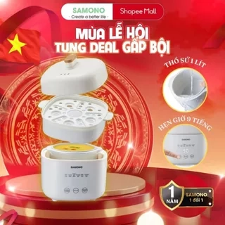 Nồi nấu chậm đa năng 1L Samono SW-SC10, kèm lồng hấp,thố sứ,hẹn giờ, Nấu Cháo, Chưng Yến, hầm, giữ nhiệt