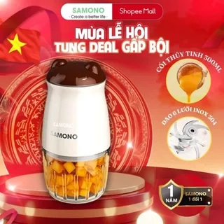 Samono Máy xay thực phẩm mini đa năng, 6 lưỡi dao, dung tích 300ml, công suất 200w, xay nhuyễn cho bé