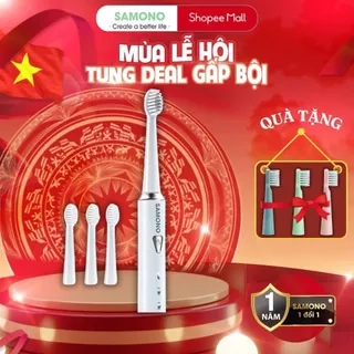 Bàn chải điện Samono SW-ET01, 5 chế độ đánh răng cho người lớn và trẻ em, 4 đầu bàn chải thay thế mềm mại
