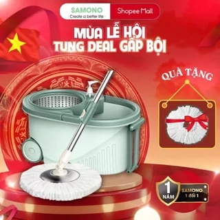 Bộ thùng lau nhà thông minh Samono BCT704 hai bánh xe 1 ngăn kèm cây lau tự vắt xoay 360 độ, tiện lợi, siêu sạch