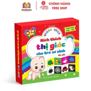 Sách tranh kích thích thị giác cho trẻ sơ sinh 0-2 tuổi bản zic zắc - giúp bé phát triển giác quan (Song ngữ Anh - Việt)