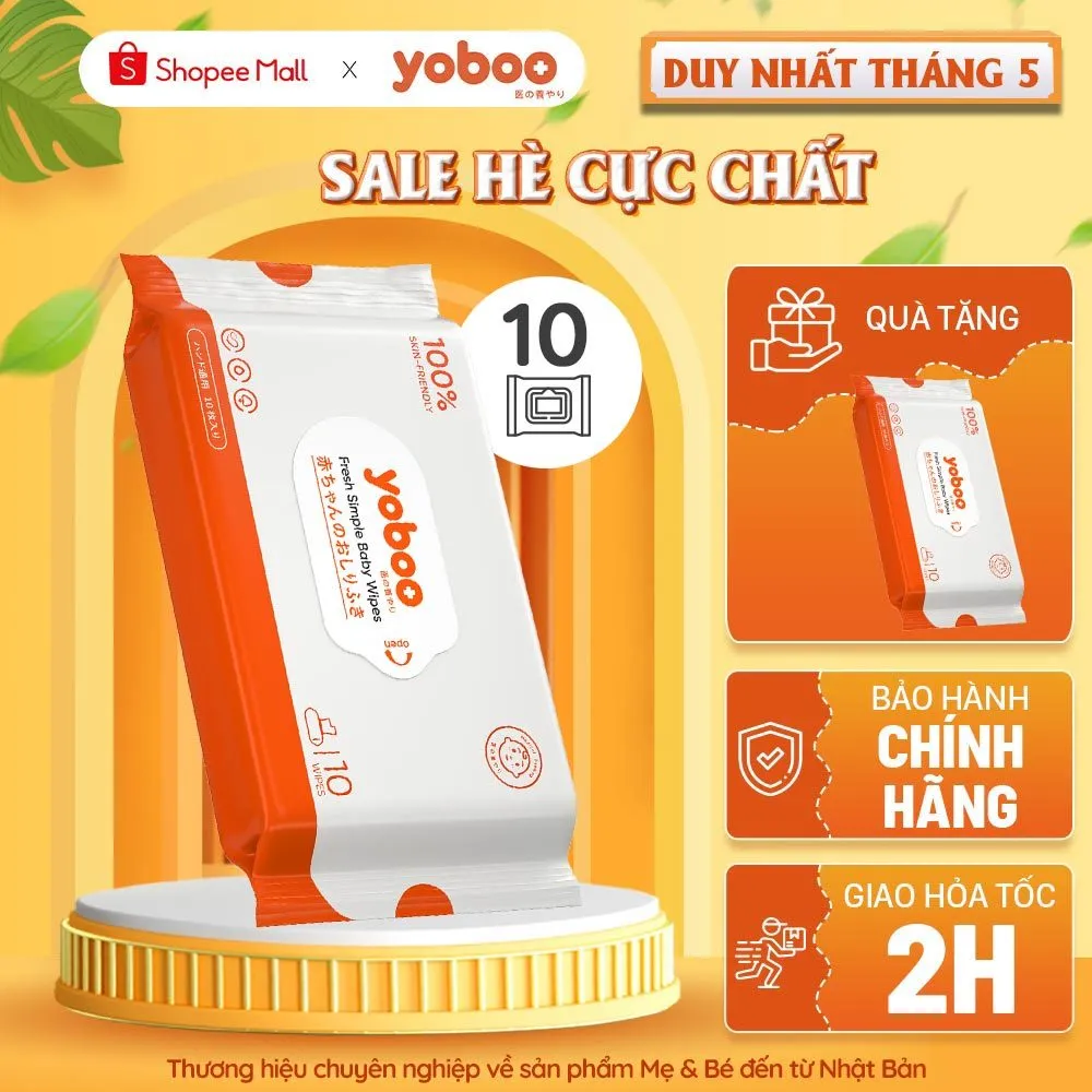 Khăn Giấy Ướt Yoboo YB-078 (10 Tờ) - Dịu Nhẹ, Không Cồn, An Toàn Cho Bé | Chính Hãng