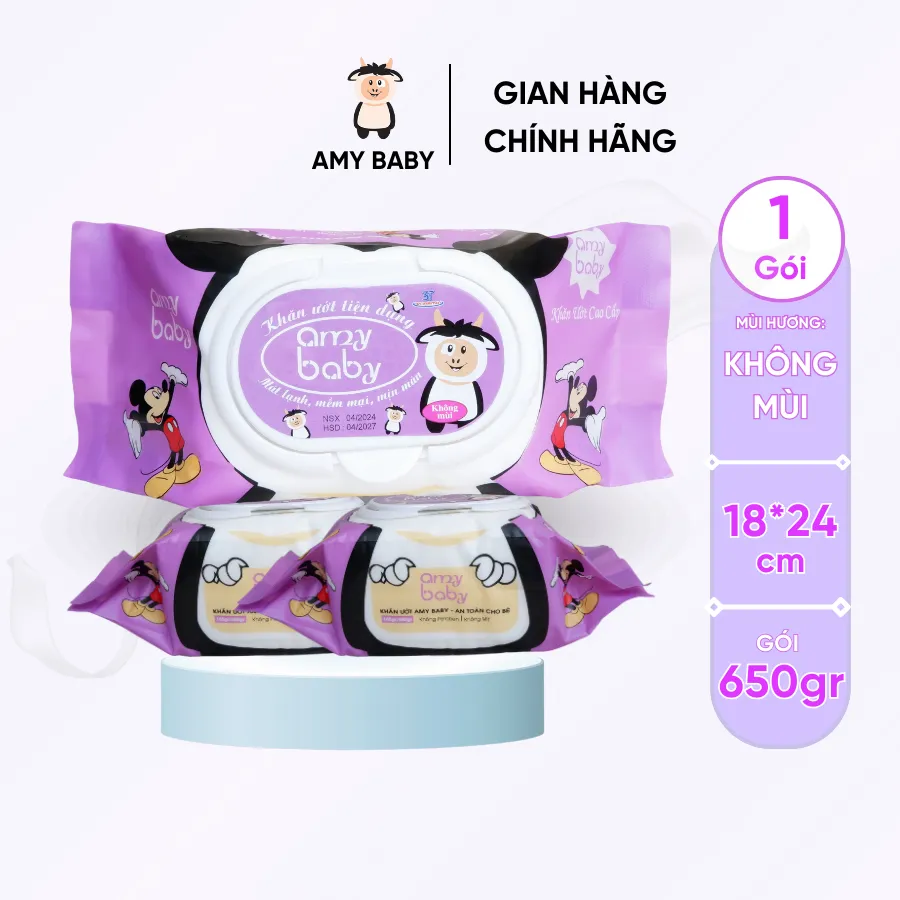 Ảnh 1 Gói Khăn Ướt 650gr Amy Baby An Toàn Cho Bé 4