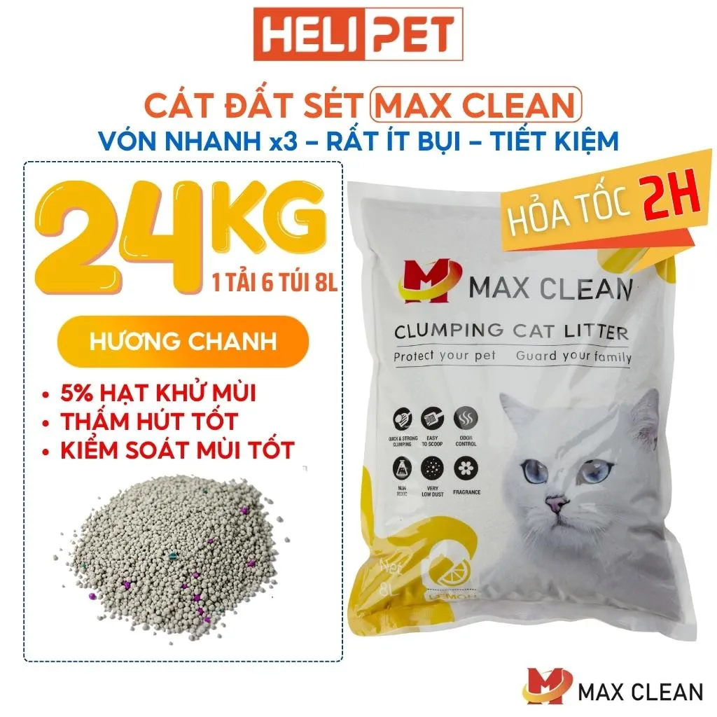 Ảnh [1 TẢI 6 BỊCH 24KG] Cát Mèo, Cát Vệ Sinh Cho Mèo Max Clean 2