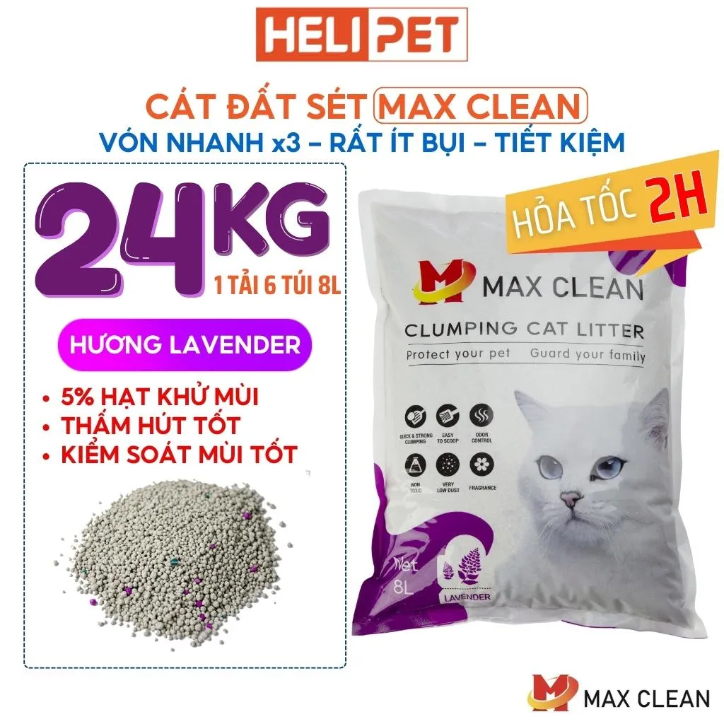 Ảnh [1 TẢI 6 BỊCH 24KG] Cát Mèo, Cát Vệ Sinh Cho Mèo Max Clean 3