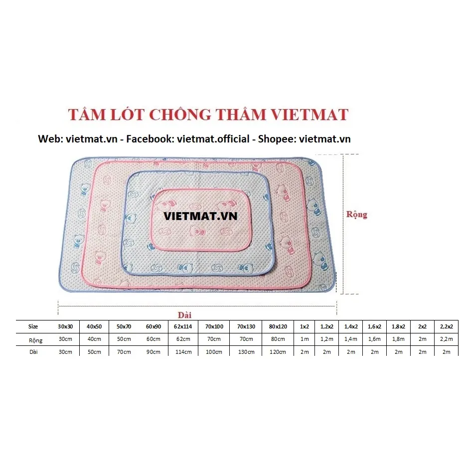 Ảnh 2 chiếc size 50x70cm tấm lót chống thấm cho bé Vietmat mềm êm, thoáng mát, không nóng bí lưng 2