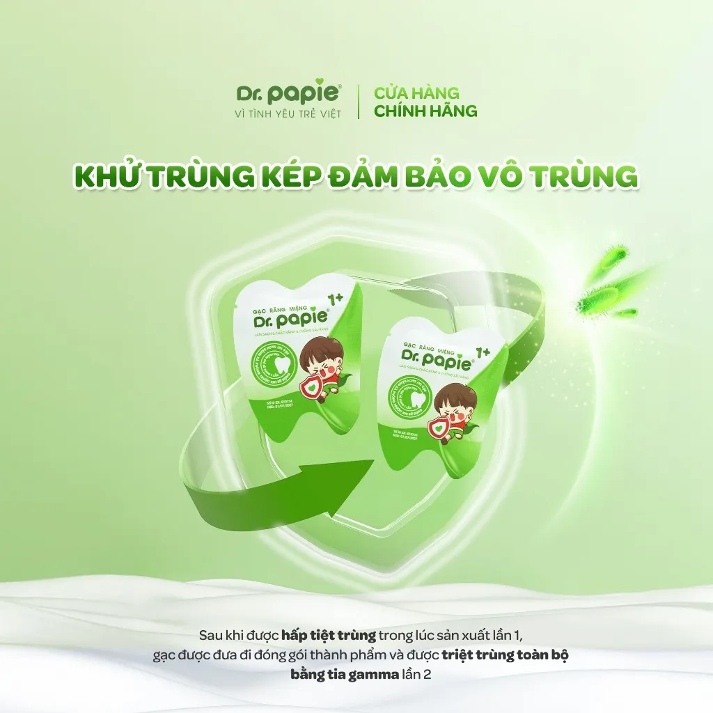 Ảnh 2 Hộp Gạc Chống Sún Răng DR.PAPIE 1+ Tiêu Chuẩn 5SAO, Làm Sạch Khoang Miệng Cho Bé Từ 1 Tuổi  - 30Gói/Hộp x 2 1