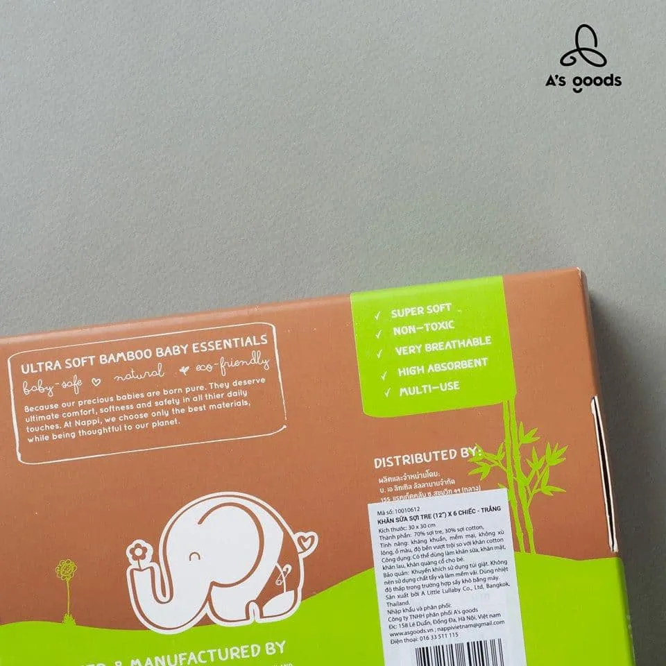 Ảnh 2 Hộp khăn sữa sợi tre Organic Cotton Mềm mại Nappi (6 chiếc/hộp) 2