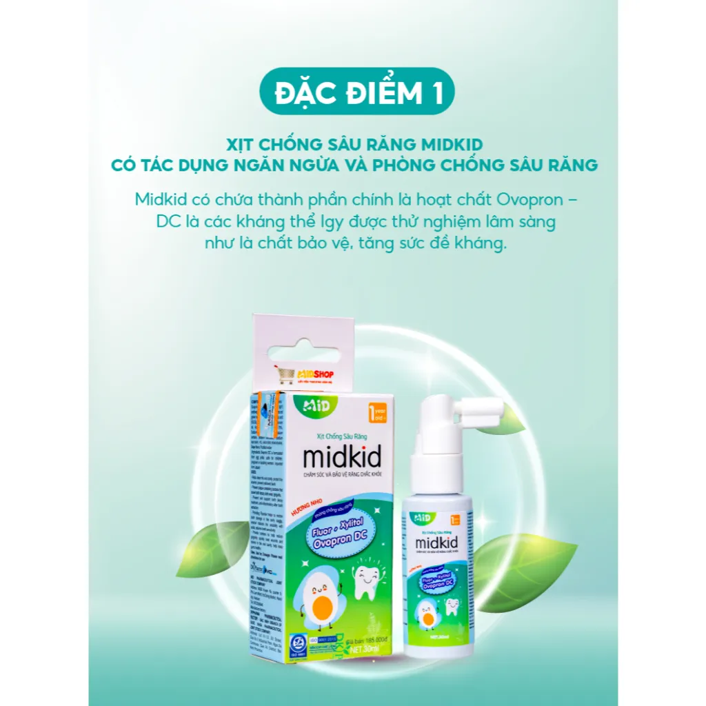 Ảnh 2 hộp Xịt chống sâu răng Midkid vị NHO và TÁO chính hãng cho bé từ 1 tuổi, vị ngọt thơm nuốt an toàn 2