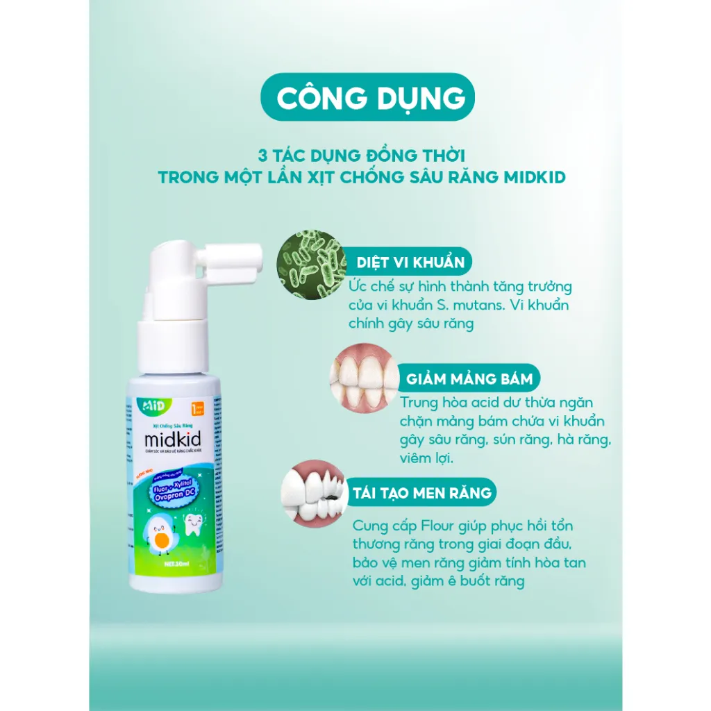 Ảnh 2 hộp Xịt chống sâu răng Midkid vị NHO và TÁO chính hãng cho bé từ 1 tuổi, vị ngọt thơm nuốt an toàn 3