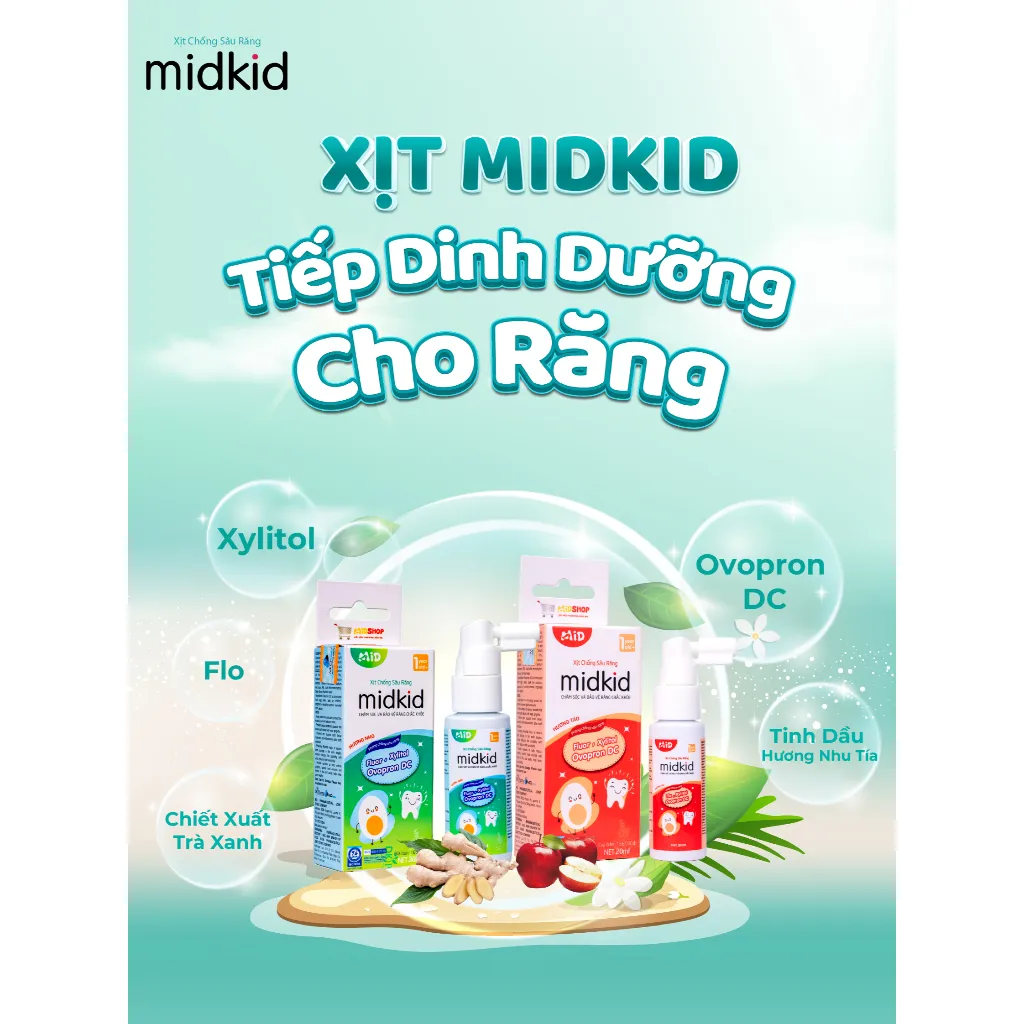Ảnh 2 hộp Xịt chống sâu răng Midkid vị Nho và Táo cho bé từ 1 tuổi - Tặng Bàn chải U hình thú ngẫu nhiên + Sticker 3