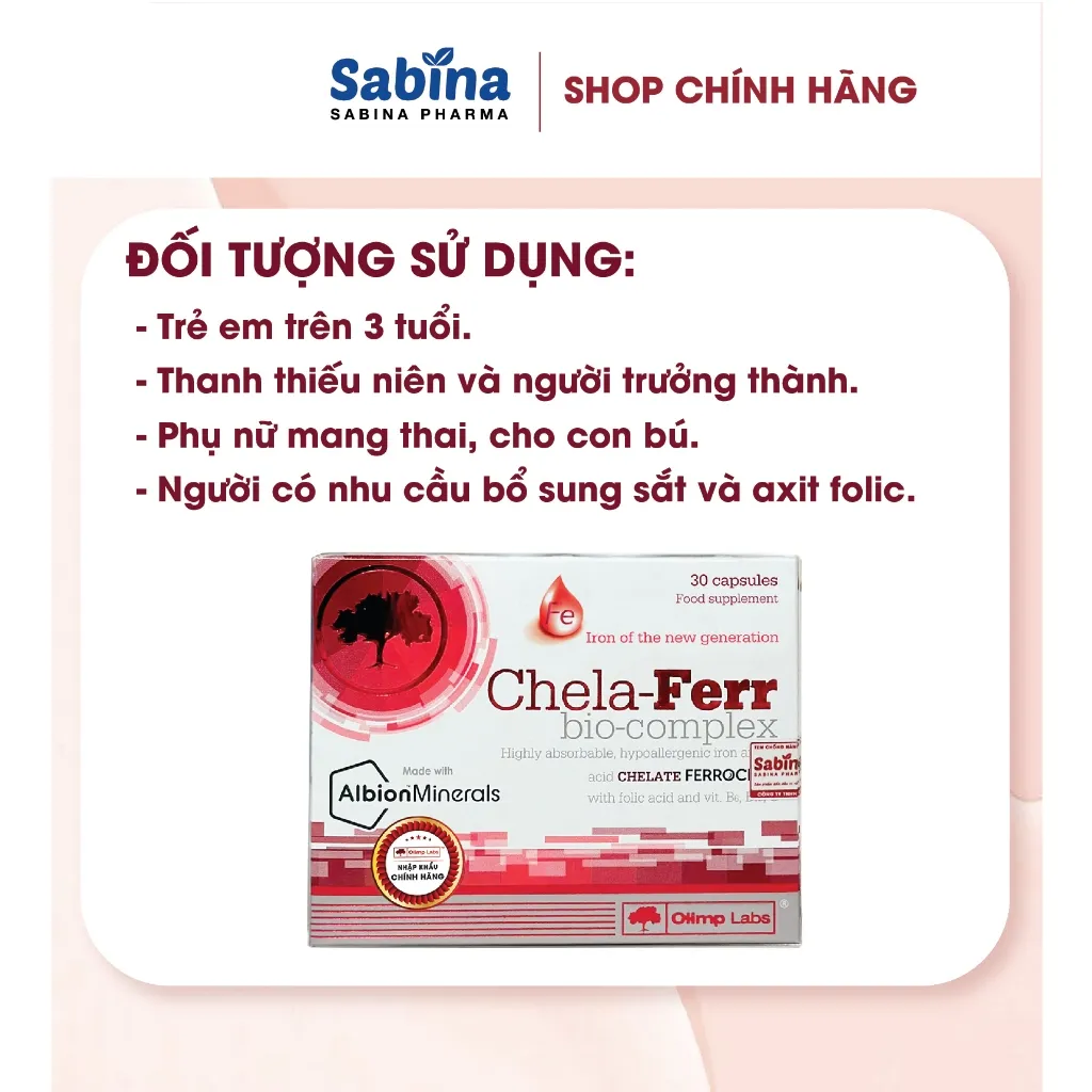 Ảnh 2H sắt Chela-Ferr Bio Complex. Thực phẩm bảo vệ sức khoẻ cho người thiếu máu thiếu sắt. 1hộp 30 viên 14mg Fe. Olimp Labs 3