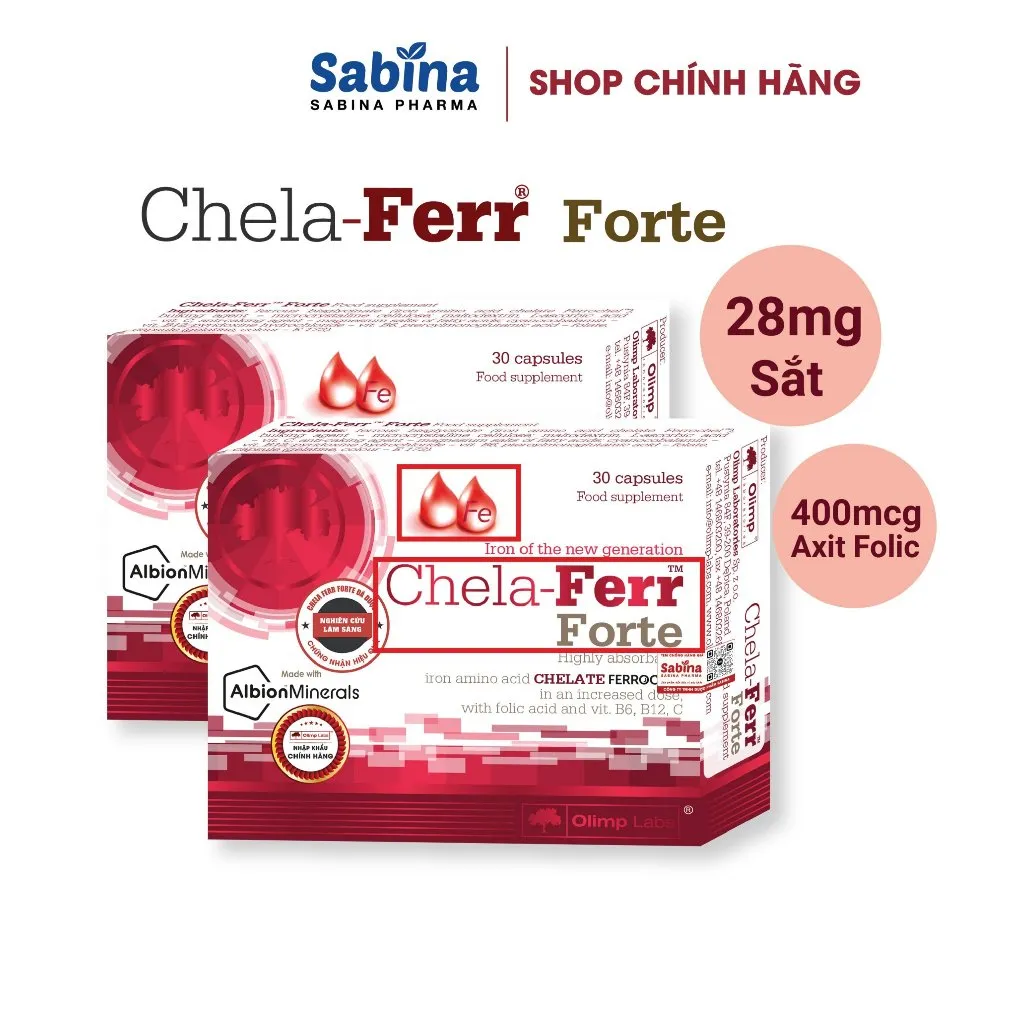 Ảnh 2H sắt Chela-Ferr® Forte (28mg)–Thực phẩm bảo vệ sức khoẻ dùng cho bà bầu, sau sinh và người thiếu máu.11,4g- Olimp Labs 1