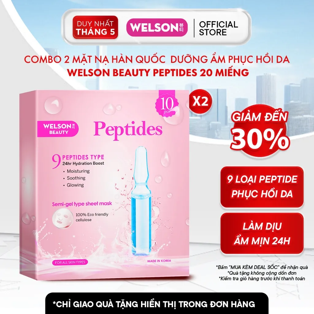 Ảnh [2Hộp] Mặt Nạ Dưỡng Ẩm Hàn Quốc Công Nghệ Semi Gel Giúp Da Căng Mịn Sáng Da Welson Beauty Peptides 10 Miếng/Hộp 1