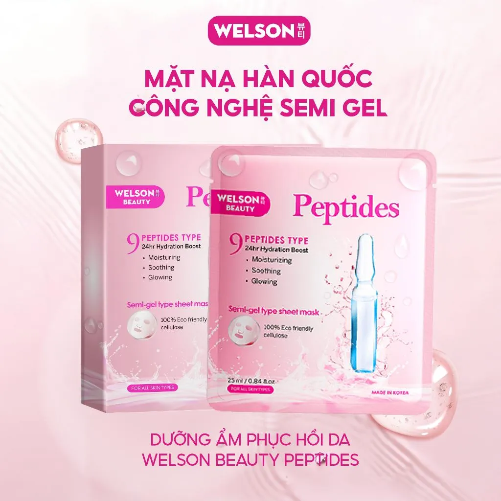 Ảnh [2Hộp] Mặt Nạ Dưỡng Ẩm Hàn Quốc Công Nghệ Semi Gel Giúp Da Căng Mịn Sáng Da Welson Beauty Peptides 10 Miếng/Hộp 2