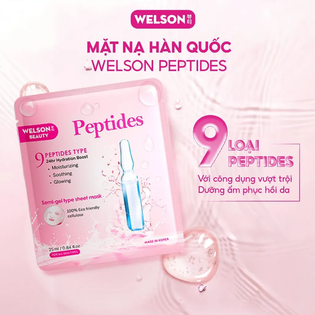 Ảnh [2Hộp] Mặt Nạ Dưỡng Ẩm Hàn Quốc Công Nghệ Semi Gel Giúp Da Căng Mịn Sáng Da Welson Beauty Peptides 10 Miếng/Hộp 3