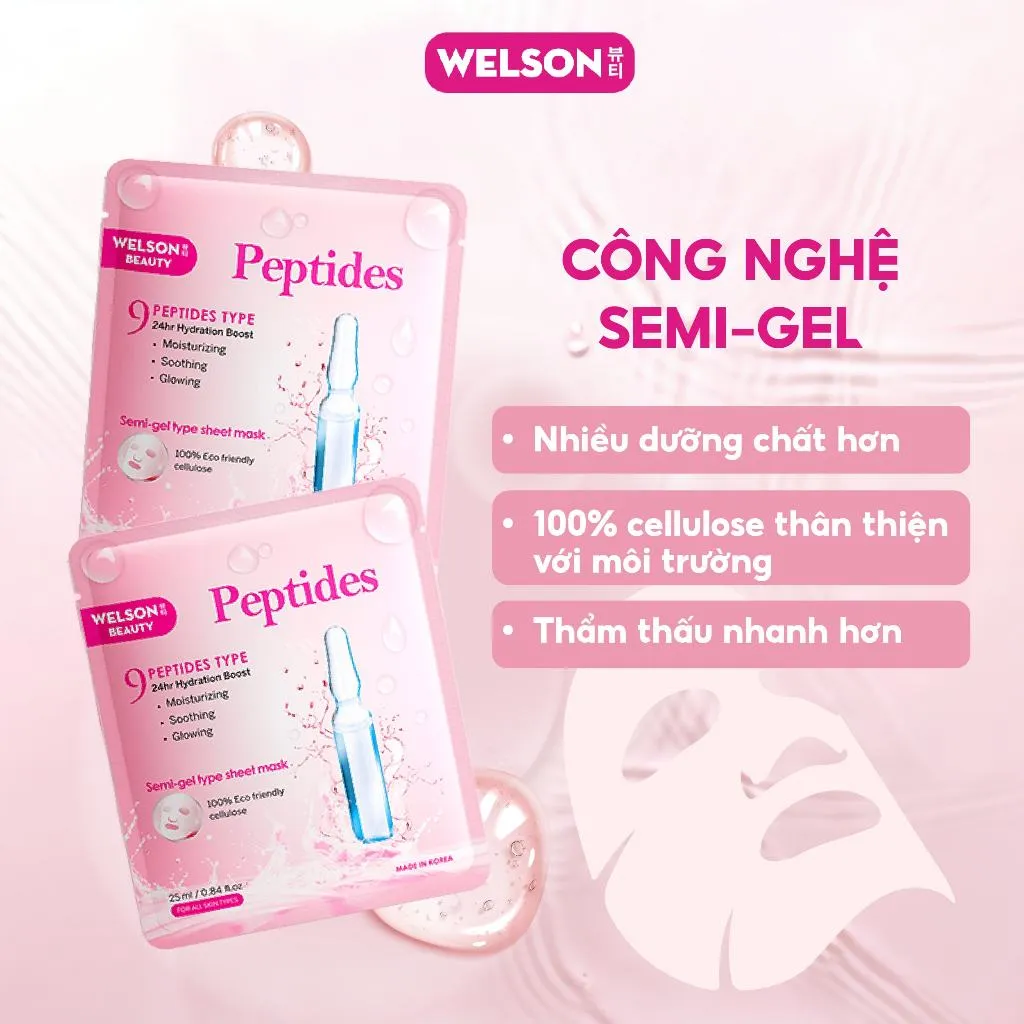 Ảnh [2Hộp] Mặt Nạ Dưỡng Ẩm Hàn Quốc Công Nghệ Semi Gel Giúp Da Căng Mịn Sáng Da Welson Beauty Peptides 10 Miếng/Hộp 4