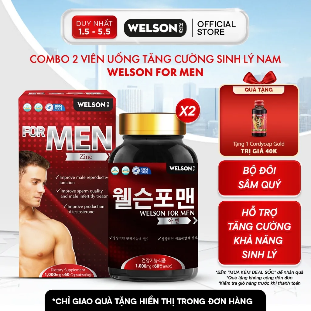 Ảnh [2Hộp] Thực phẩm bảo vệ sức khoẻ Viên Uống Hỗ Trợ Tăng Cường Sinh Lý Nam Welson For Men Hộp 60 Viên 1