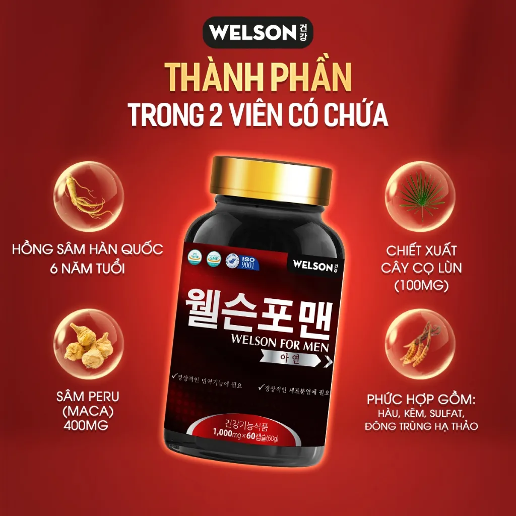 Ảnh [2Hộp] Thực phẩm bảo vệ sức khoẻ Viên Uống Hỗ Trợ Tăng Cường Sinh Lý Nam Welson For Men Hộp 60 Viên 3