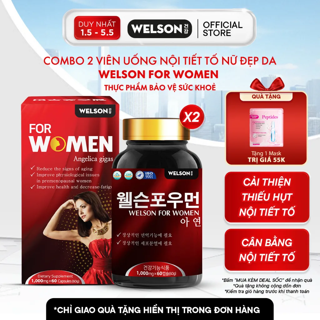 Ảnh [2Hộp] Thực phẩm bảo vệ sức khoẻ Viên uống Nội Tiết Tố Nữ Welson For Women Hỗ Trợ Cải Thiện Sinh Lý Nữ Hộp 60 Viên 1