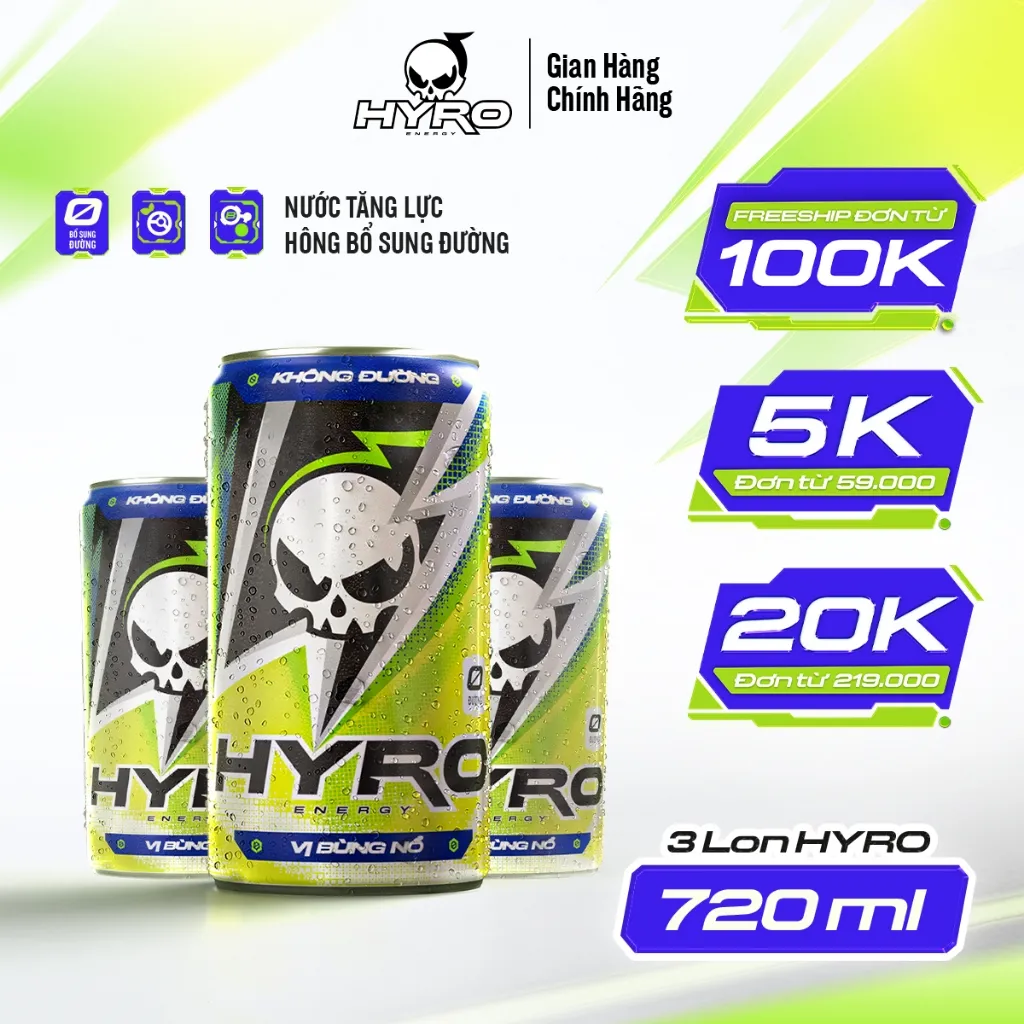 Ảnh 3 lon nước tăng lực Hyro không bổ sung đường tăng 3