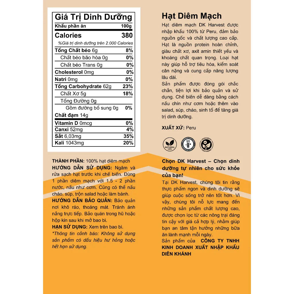 Ảnh 500g - Hạt Diêm Mạch 3 Màu DK Harvest 500g - Nhập Khẩu Peru | Giàu Protein Hoàn Chỉnh, Chất Xơ, Tốt Cho Hệ Tiêu Hóa 2
