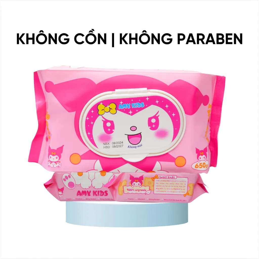 Ảnh 6 Gói Gói Khăn Giấy Ướt 600Gr Amy Kids Không Mùi An Toàn Cho Bé Gói Hồng & Tím 4