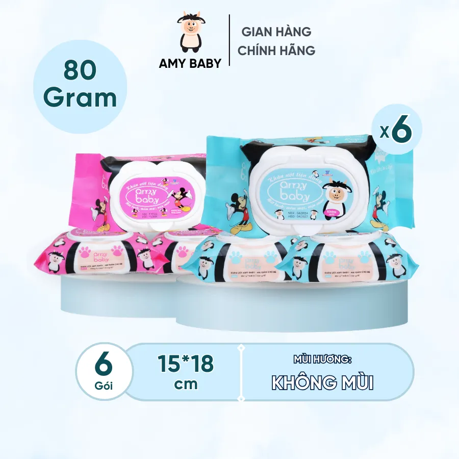 Ảnh 6 Gói Khăn Ướt 80gr Amy Baby Cho Da Nhạy Cảm 1