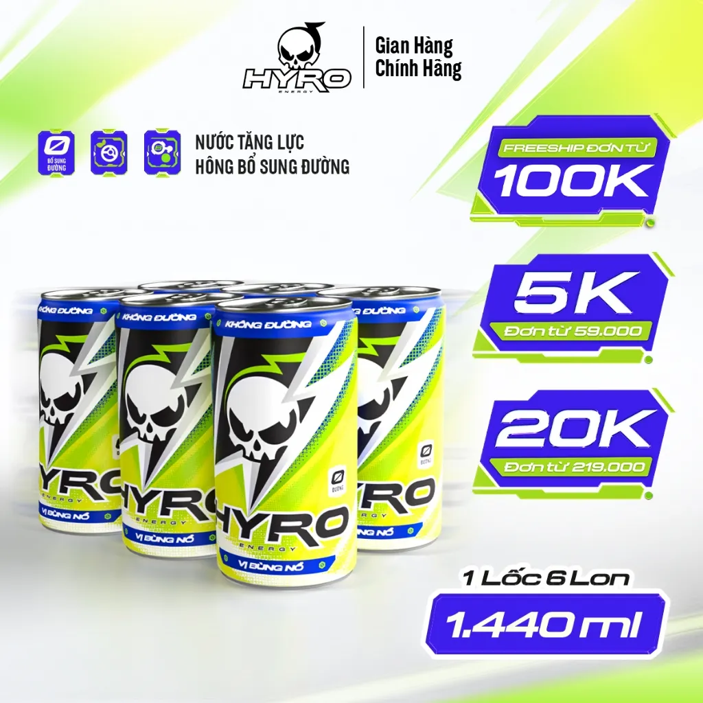 Ảnh 6 lon nước tăng lực Hyro không bổ sung đường 3