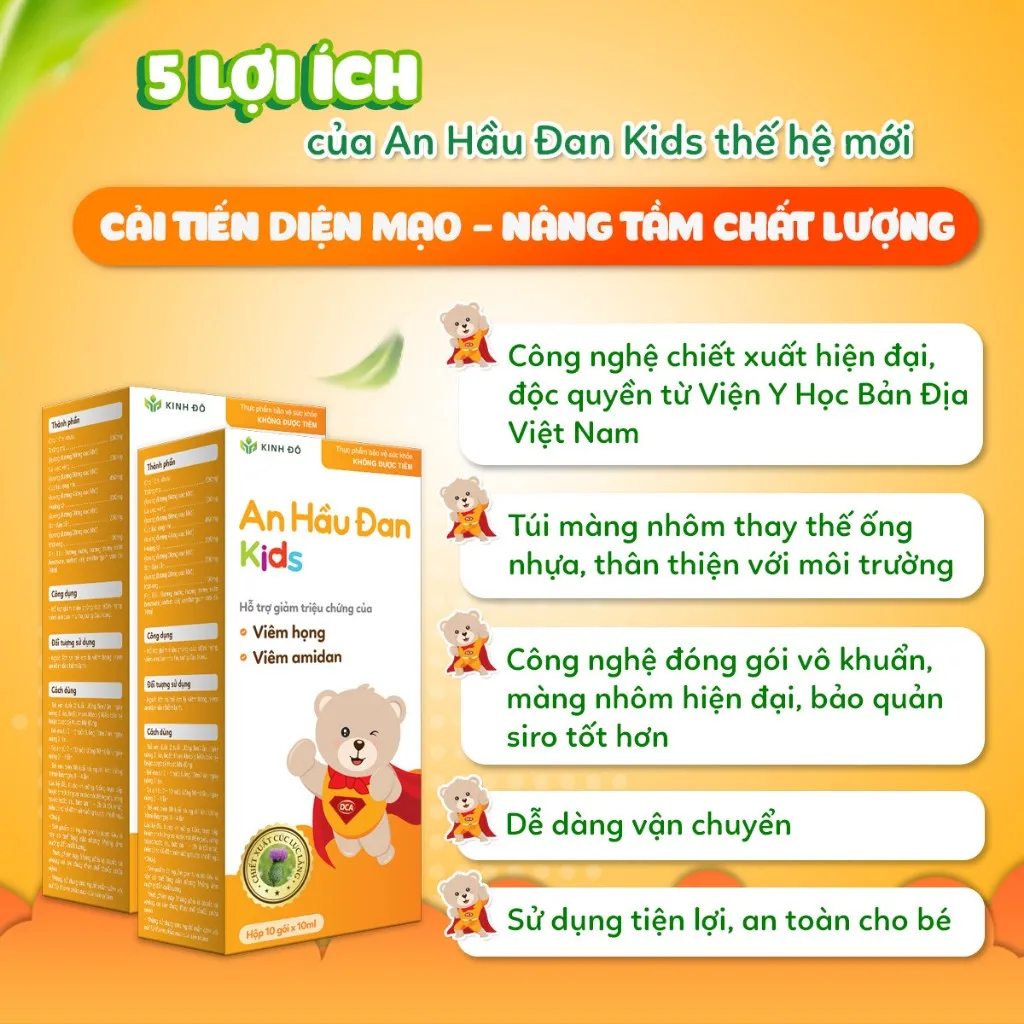Ảnh AHĐK - Siro Ho An Hầu Đan Kids – Dành Cho Trẻ Bị Viêm Họng, Amidan (10 ống x 10ml) 2