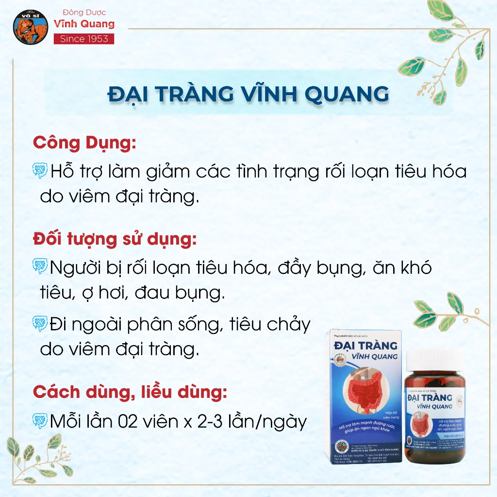 Ảnh Đại Tràng VĨNH QUANG Hỗ trợ làm mạnh đường ruột, giảm tình trạng rối loạn tiêu hóa - Hộp 20 viên 3