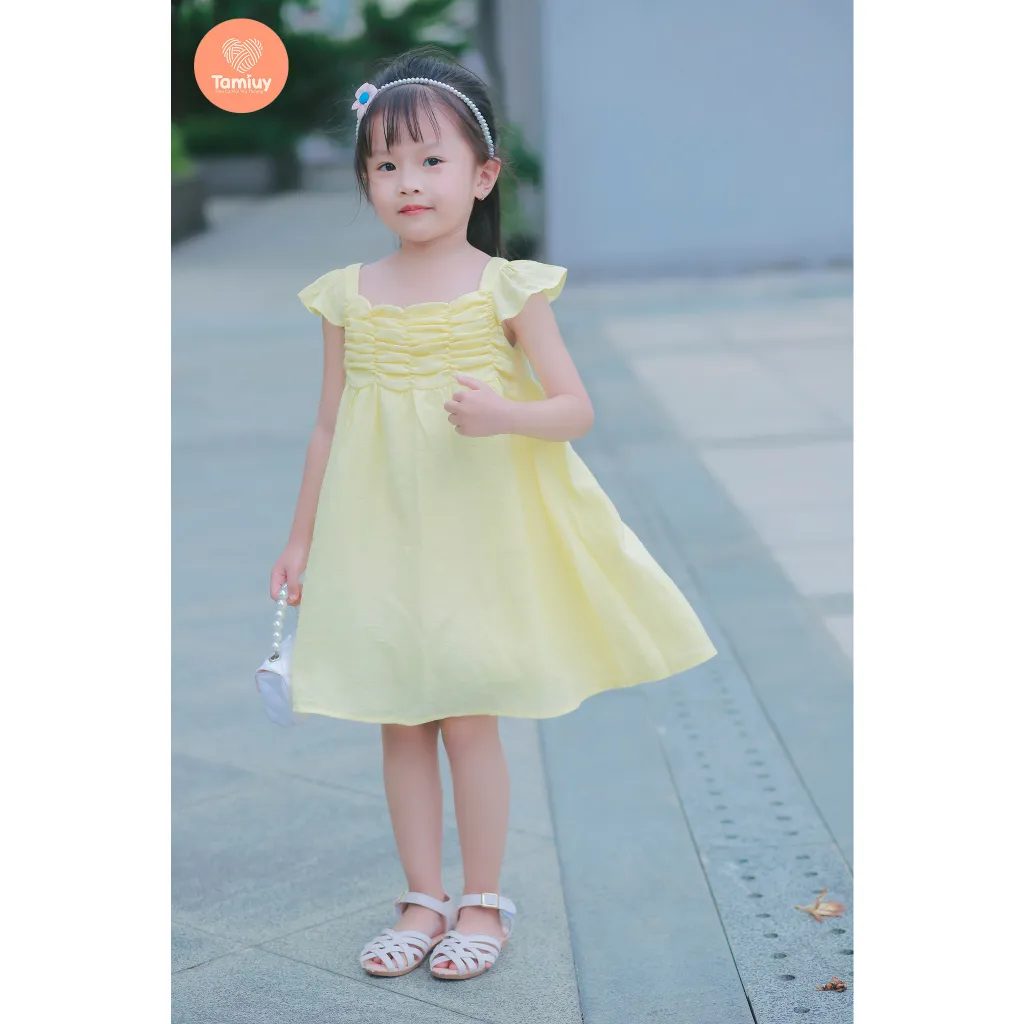 Ảnh Đầm Bé Gái Tamiuy Thiết Kế Tay Phồng Cánh Tiên, Dún Ngực, Cotton Mềm (1-10T) 2