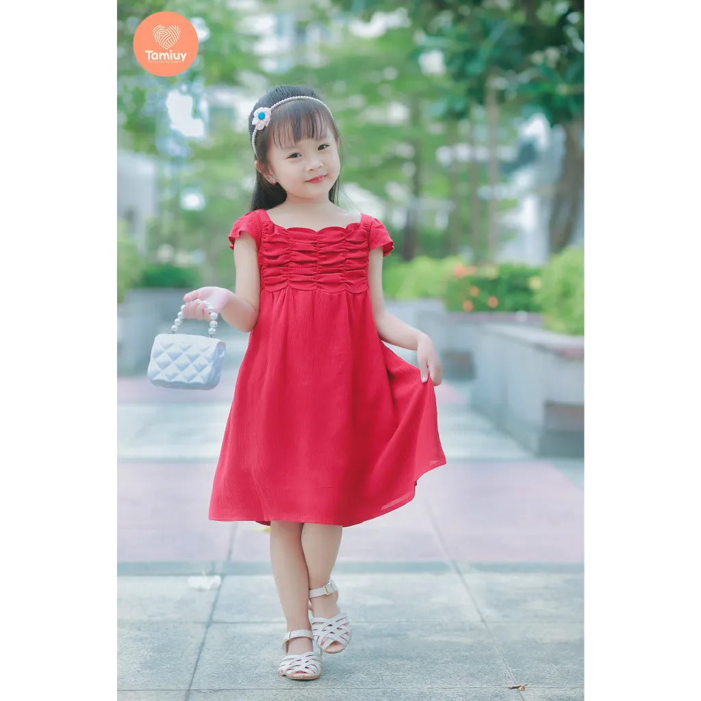 Ảnh Đầm Bé Gái Tamiuy Thiết Kế Tay Phồng Cánh Tiên, Dún Ngực, Cotton Mềm (1-10T) 3
