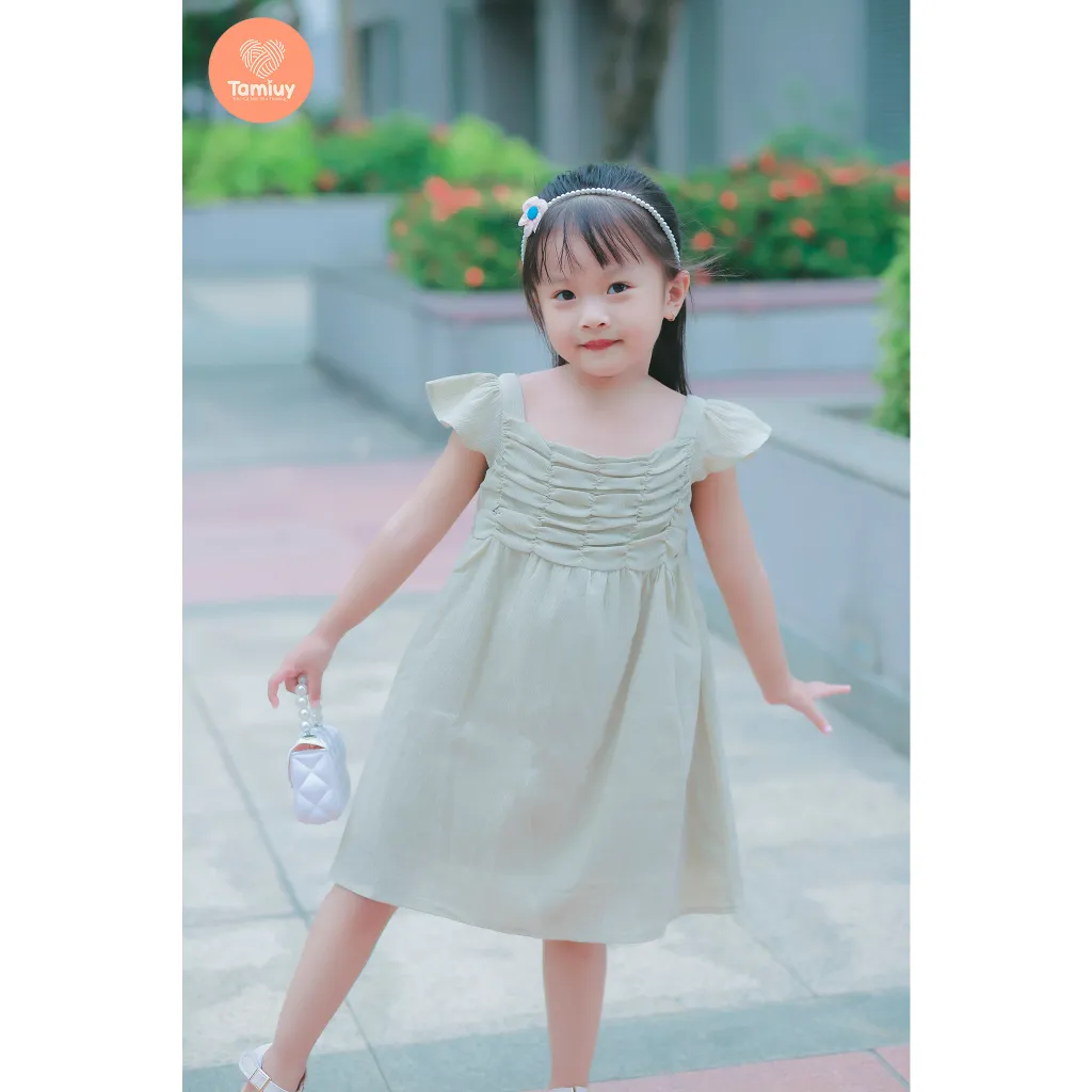 Ảnh Đầm Bé Gái Tamiuy Thiết Kế Tay Phồng Cánh Tiên, Dún Ngực, Cotton Mềm (1-10T) 4