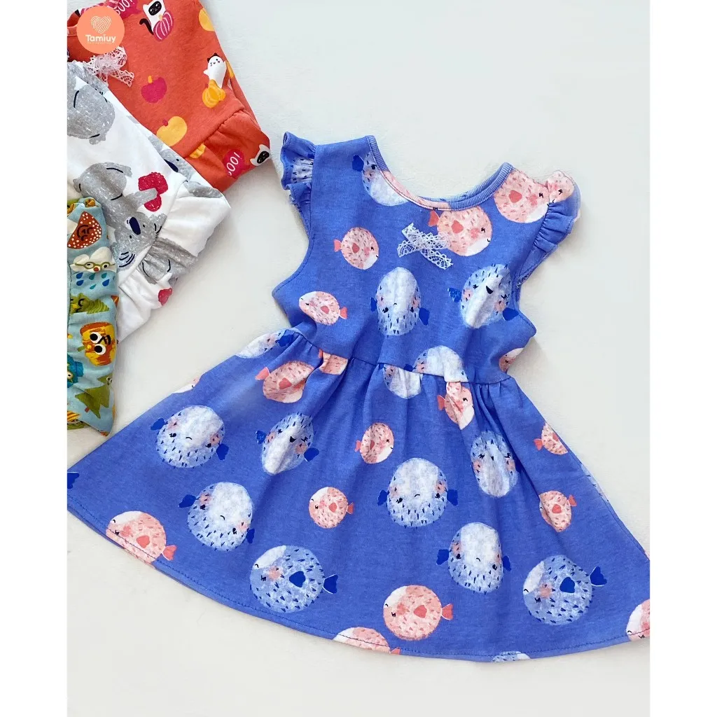 Ảnh Đầm Bé Gái Tamiuy Thun Cotton, Đính Nơ Ngực, In Hoạ Tiết Hoạt Hình (1-10T) 1