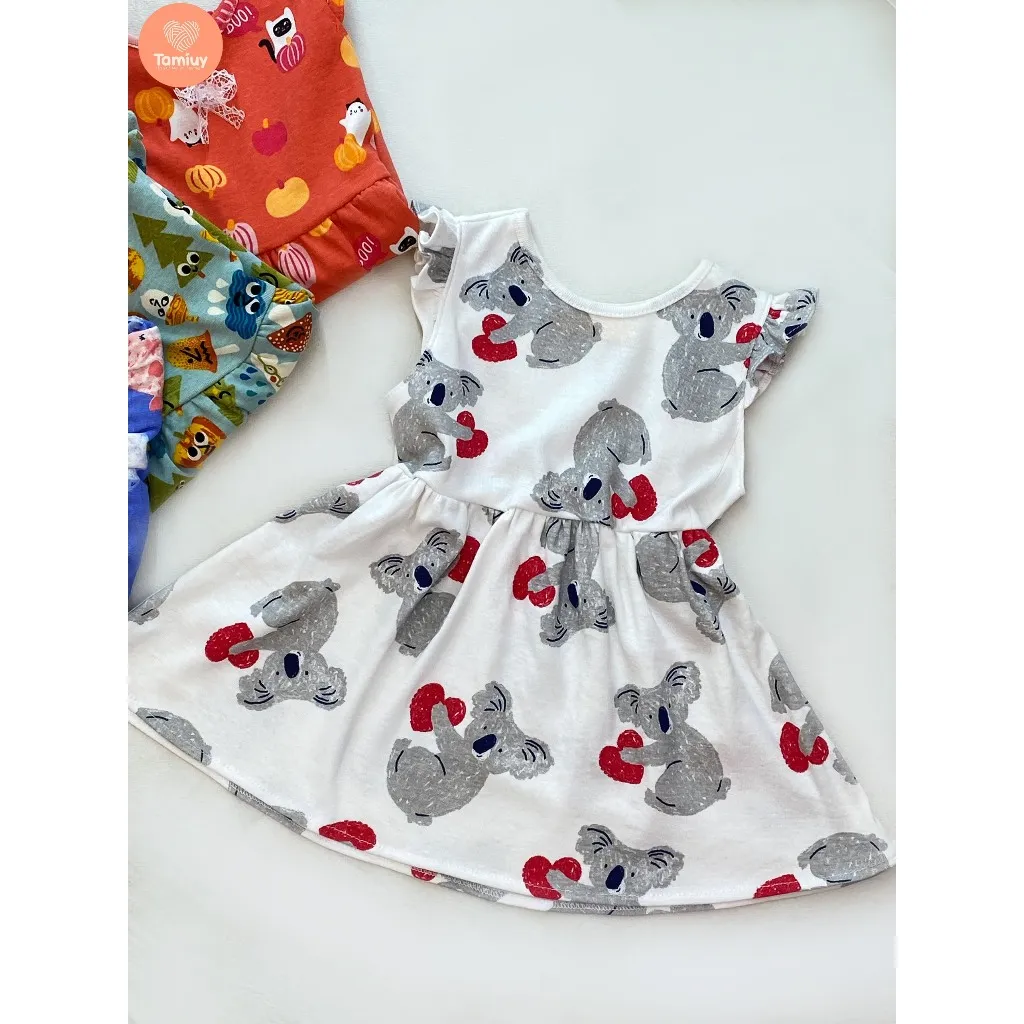 Ảnh Đầm Bé Gái Tamiuy Thun Cotton, Đính Nơ Ngực, In Hoạ Tiết Hoạt Hình (1-10T) 2