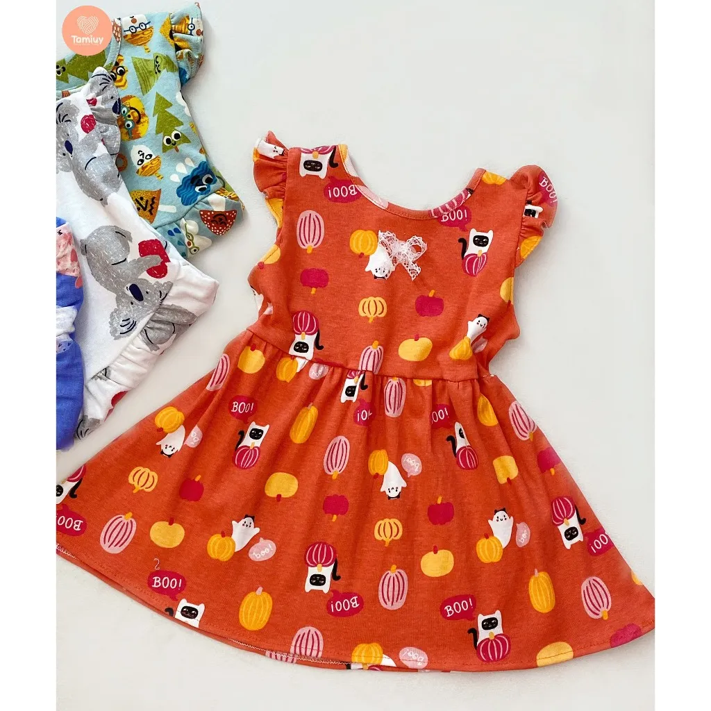 Ảnh Đầm Bé Gái Tamiuy Thun Cotton, Đính Nơ Ngực, In Hoạ Tiết Hoạt Hình (1-10T) 3