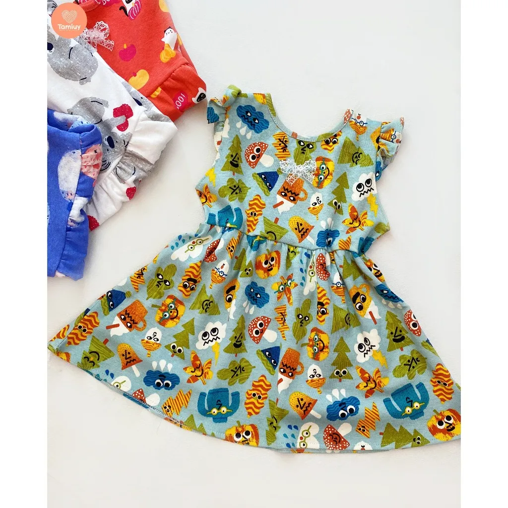 Ảnh Đầm Bé Gái Tamiuy Thun Cotton, Đính Nơ Ngực, In Hoạ Tiết Hoạt Hình (1-10T) 4